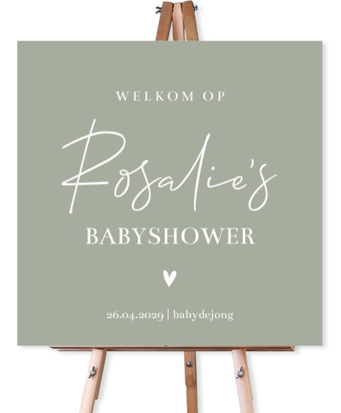 Grijsgroen welkomstbord voor babyshower feest