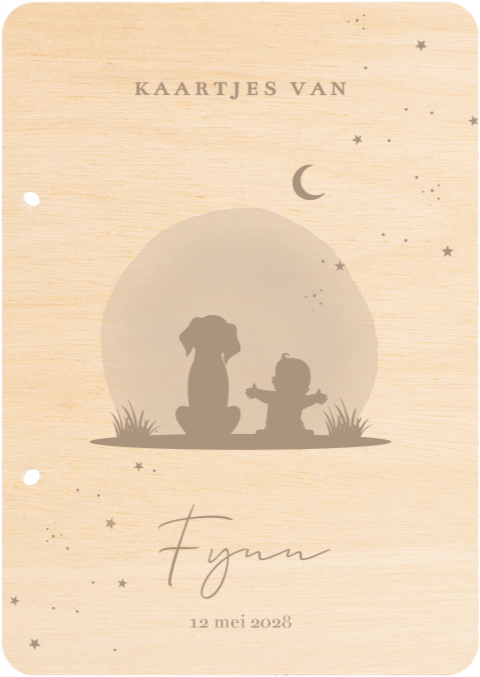 Bewaarbundel geboortekaartjes met silhouet kindje en hond