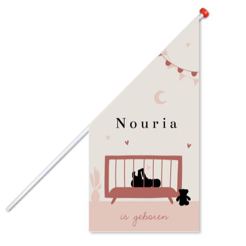 Geboortevlag met silhouet baby meisje in wiegje