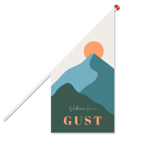 Geboortevlag jongen met bergen en zon