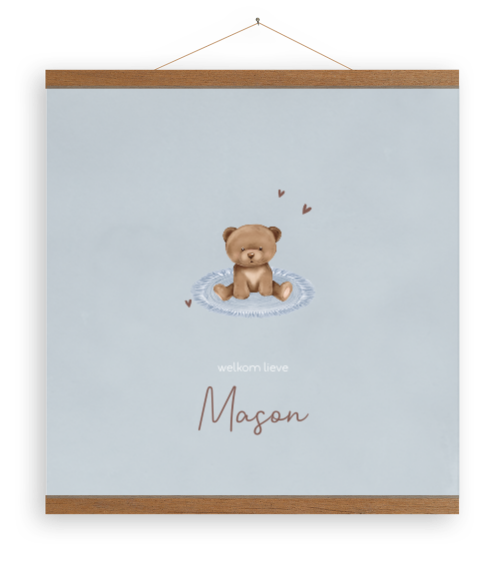 Grijsblauwe canvas met beer