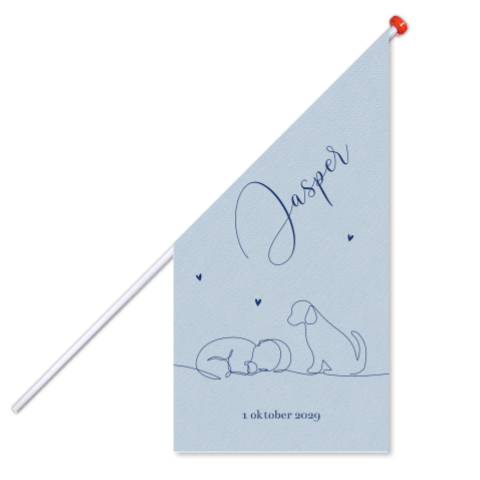 Blauwe vlag baby met hond in lijntekening