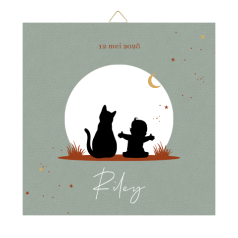 Groene tegel met silhouet baby en kat