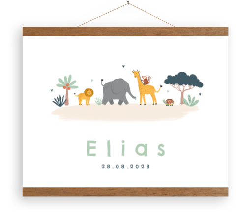 Canvasposter met jungle dieren op een rijtje