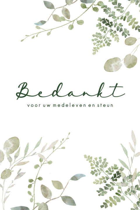 Bedankkaartje na overlijden botanisch met eucalyptus