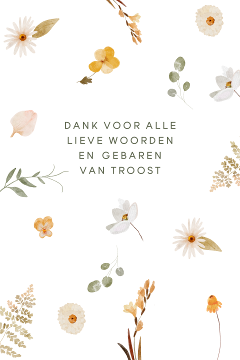 Dankbetuiging overlijden met losse bloemen in een levendig patroon
