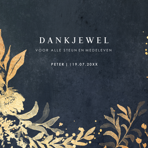 Bedankkaartje rouw kerst met goudkleurige accenten