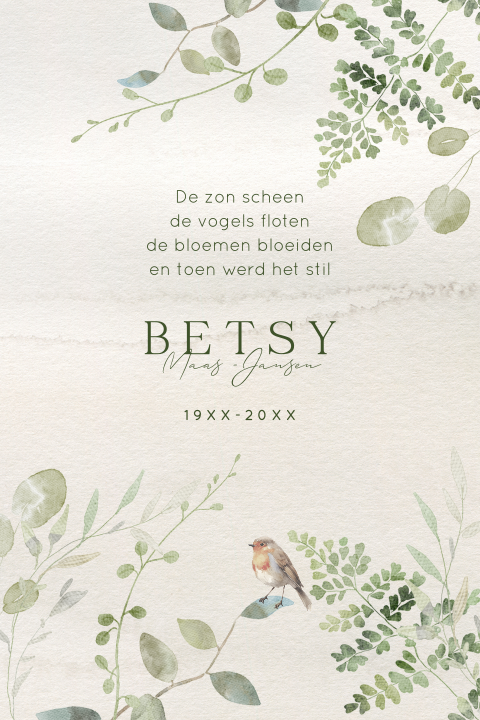 Rouwkaart met takjes en bladeren - botanisch