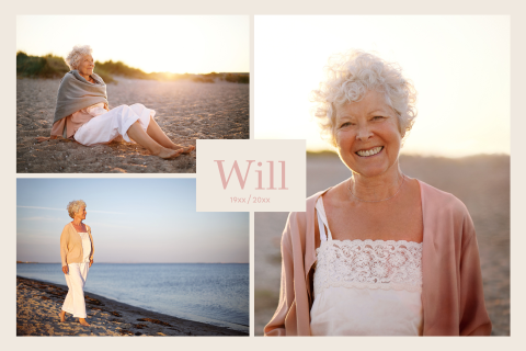 Fotocollage vrouw rouwkaart drie foto's