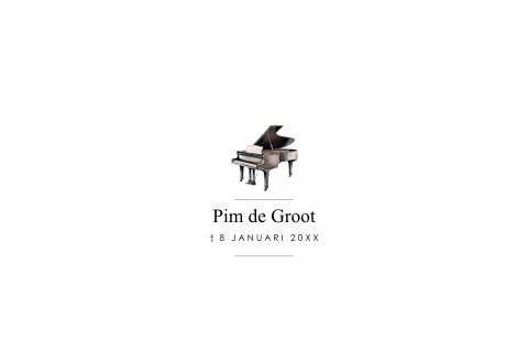 Klassiek rouwkaart met stijlvolle illustratie van piano