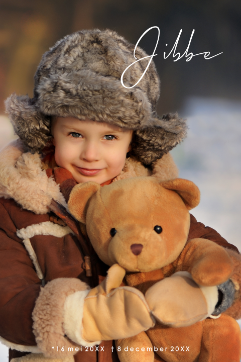 Rouwkaartje zoon met foto's en gedichten