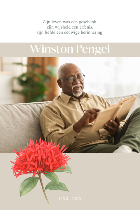 Rouwkaart met Faya Lobi bloem | Surinaamse rouwkaart vol herinnering