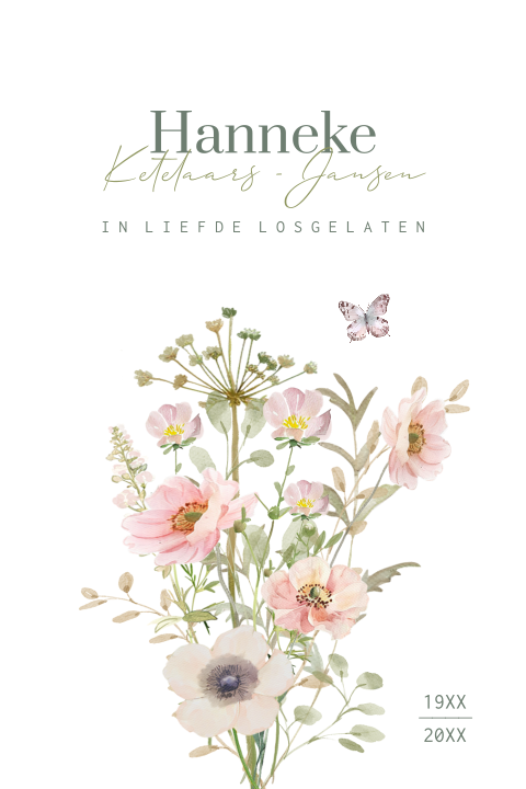 Rouwkaart bloemen - veldbloemen pastel met vlinder