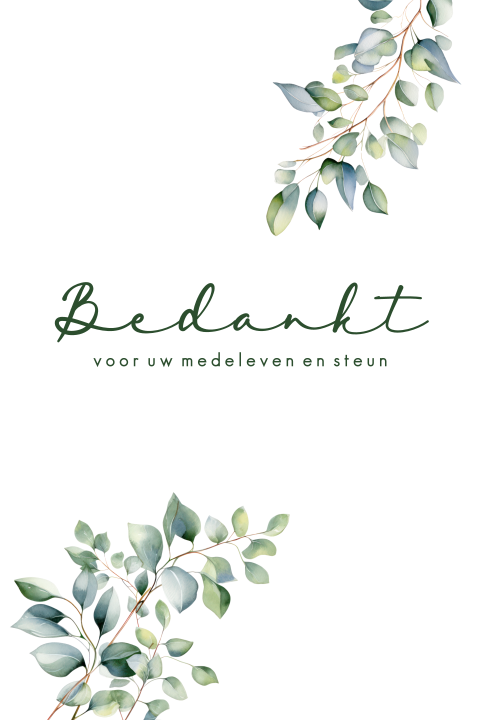 Bedankkaartje na overlijden botanisch met eucalyptus