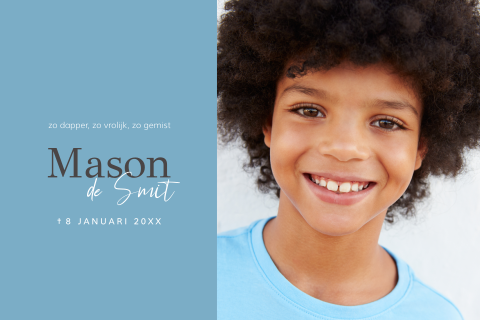 Rouwkaart kind zoon met foto en vlakverdeling in kleur