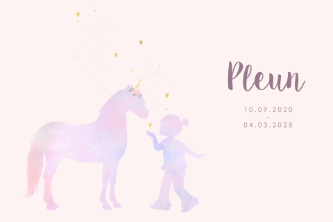 Rouwkaartje kind met silhouet van unicorn en meisje