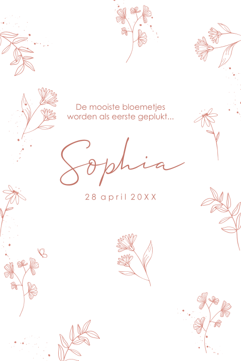 Lief rouwkaartje kind met tekeningetjes van bloemen