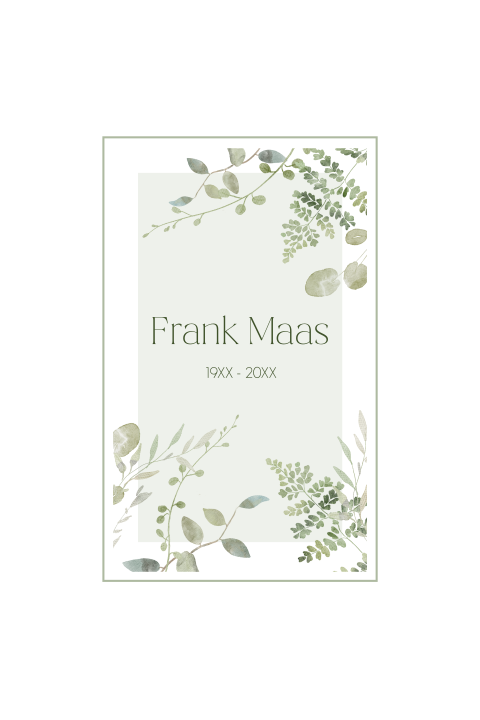 Minimalistische rouwkaart met eucalyptus en ingetogen ontwerp