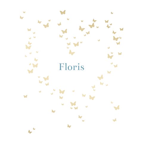 Baby rouwkaart met vlindertjes in de vorm van een hartje