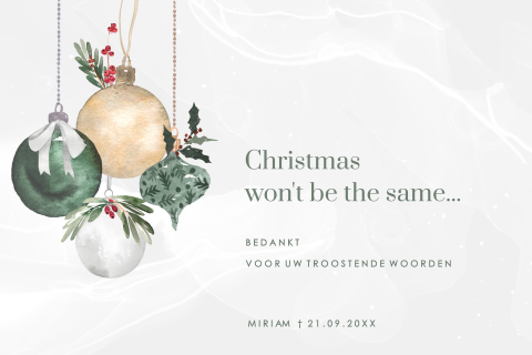 Rouw bedankkaartje maken met lieve woorden in kerststijl