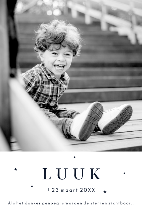 Rouwkaartje kind met portretfoto in zwart-wit