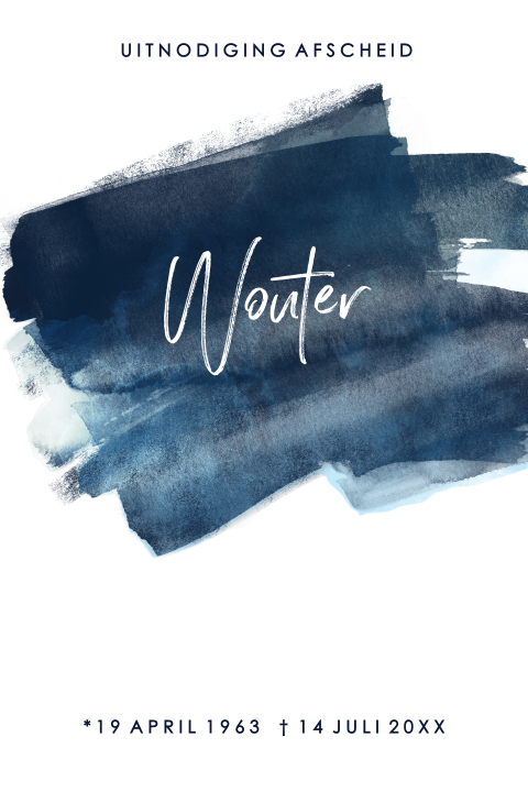 Rouwkaart watercolour in donkerblauw