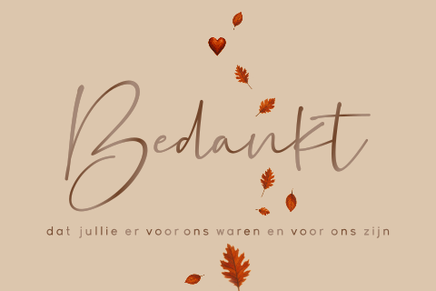 Bedankkaartje rouw met bladeren – achterzijde foto en tekst