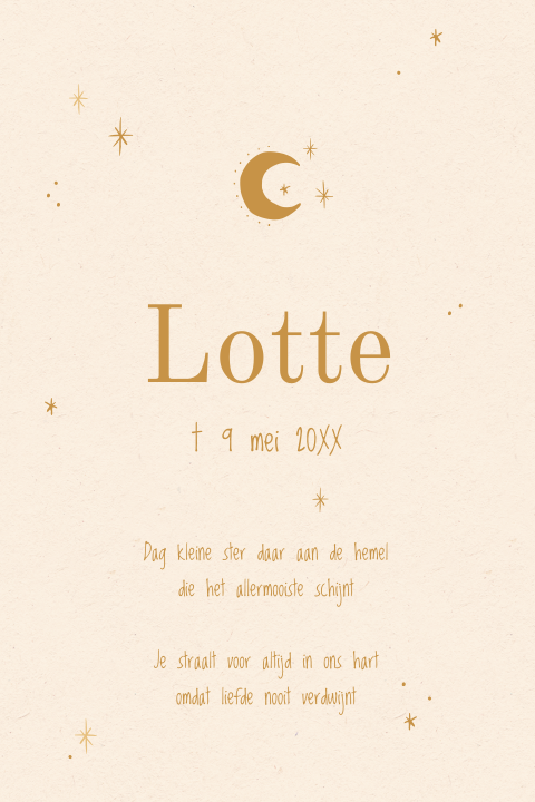 Rouwkaartje met maan en sterren