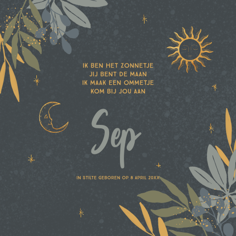 Rouwkaartje baby zon en maan