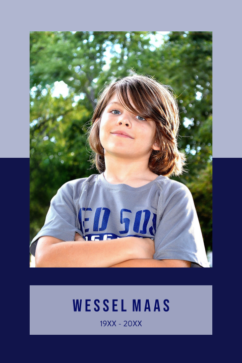 Rouwkaart kind jongen in stoere kleuren en vlakverdeling