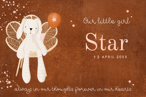 Rouwkaartje kind little star met naam en datum in hoogglans