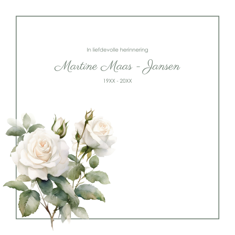 Rouwkaart met witte roos - klassiek met rouwrandje