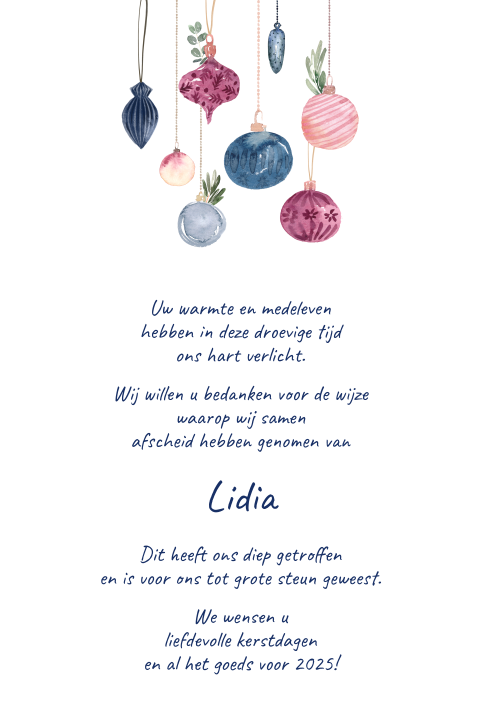 Rouw bedankkaartje lieve woorden thema kerst