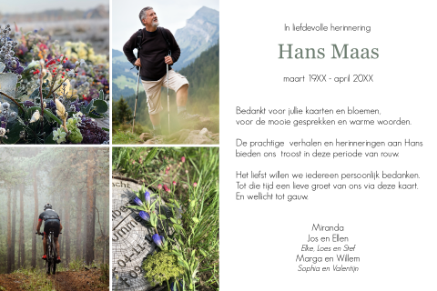 Bedankkaarten na overlijden met collage van foto's