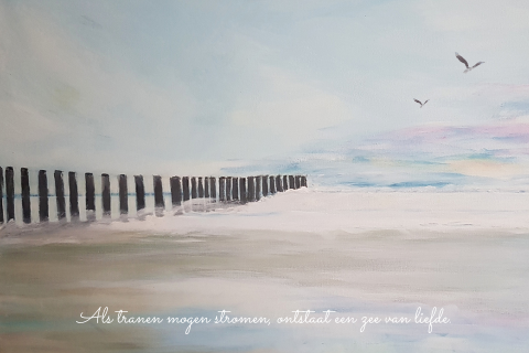 Bedankkaartje rouw met aquarel van de zee - mooie woorden