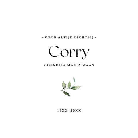 Klassieke rouwkaart met takje en stijlvolle typografie