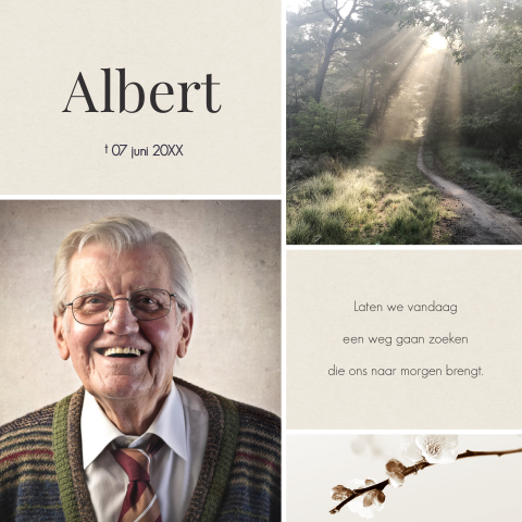 Rouwkaart maken met foto natuur, portretfoto en gedicht