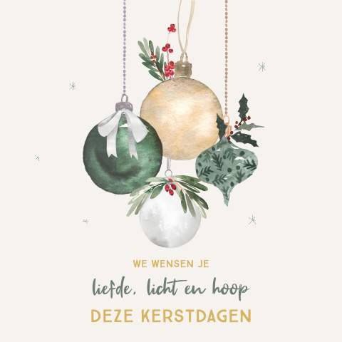 Kerstkaartje liefde, licht en hoop deze kerstdagen