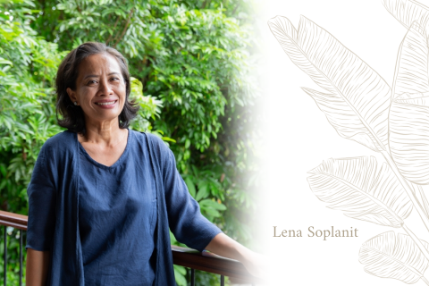 Rouwkaart vrouw met foto – Molukse uitvaart en illustratie palmbladeren