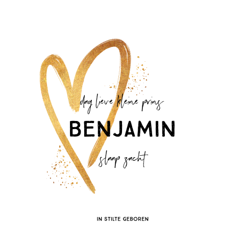 Rouwkaartje baby jongen met goudkleurig hartje