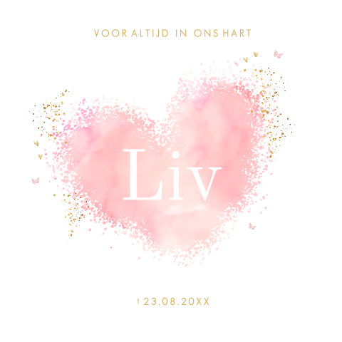 Rouwkaartjes baby meisje | roze hart met vlindertjes