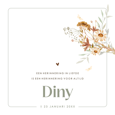 Rouwkaart botanisch met takjes, blaadjes en bloemen