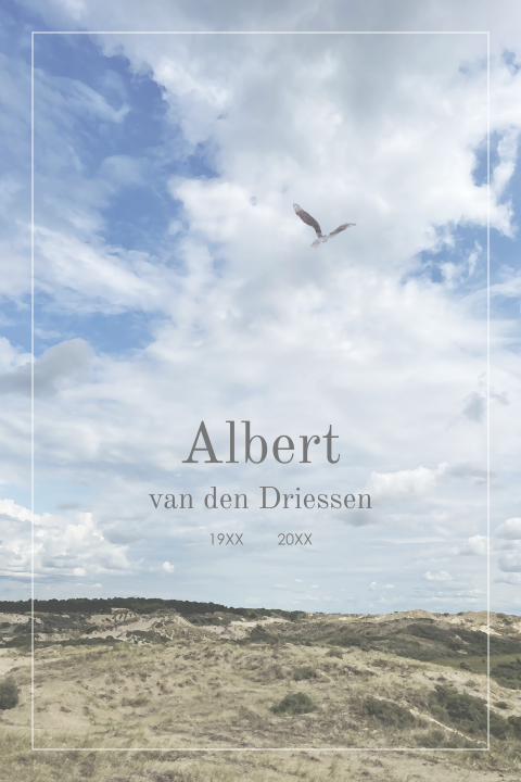Rouwkaart met vogel en duinlandschap