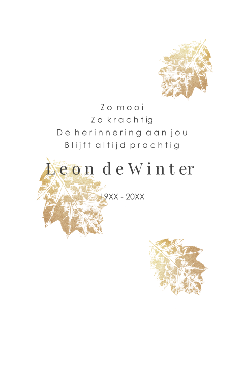 Rouwkaart modern met vallende blaadjes in herfstkleuren