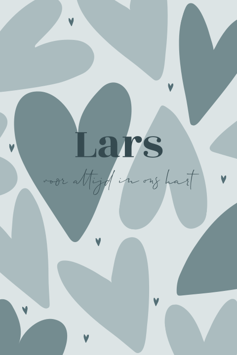 Rouwkaart kind met hartjes in groene kleuren voor een zoon