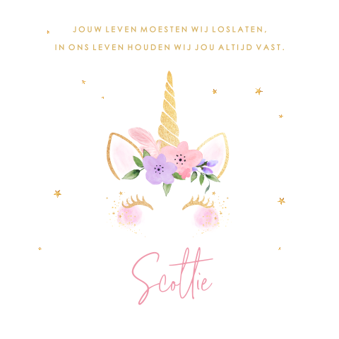 Unicorn rouwkaart kind voor een lief dapper meisje