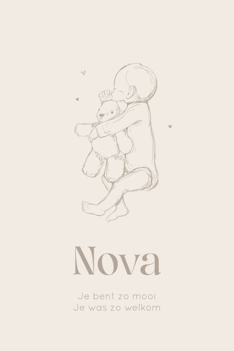 Baby rouwkaartje met illustratie van baby met knuffel