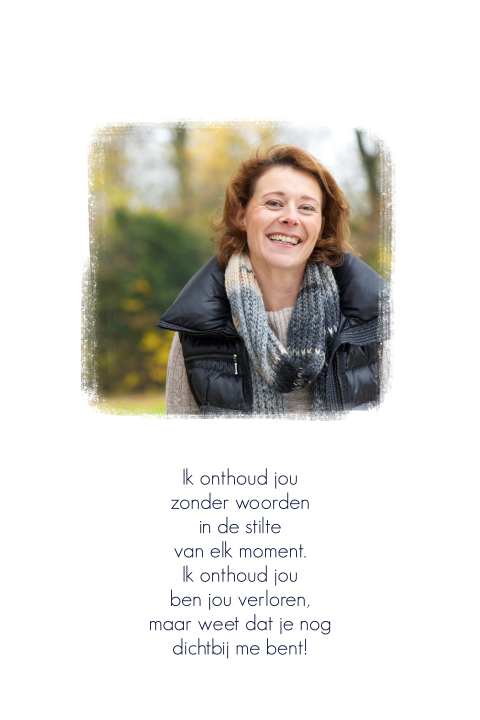 Bedankkaarten na overlijden met portretfoto en mooie woorden