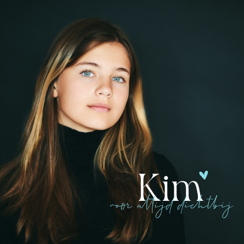 Moderne rouwkaart kind tiener dochter met foto en hartje