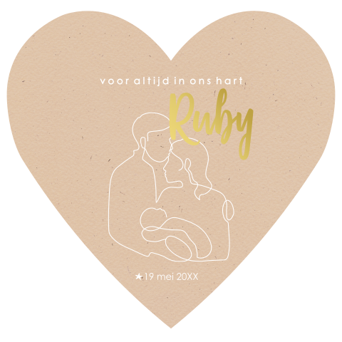 Baby rouwkaartje in de vorm van een hart met one line